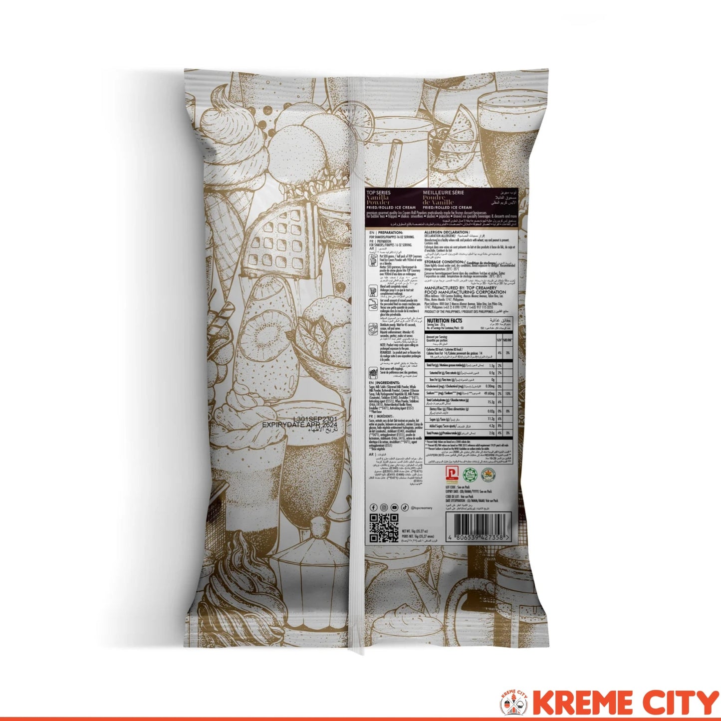 TOP Creamery Top Series Vanilla Fried Ice Cream Powder Premix 1kg