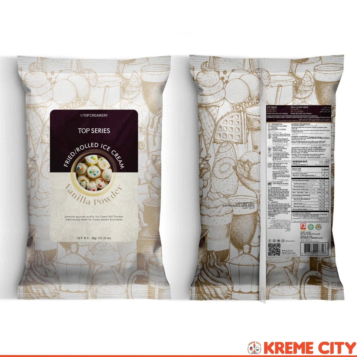 TOP Creamery Top Series Vanilla Fried Ice Cream Powder Premix 1kg