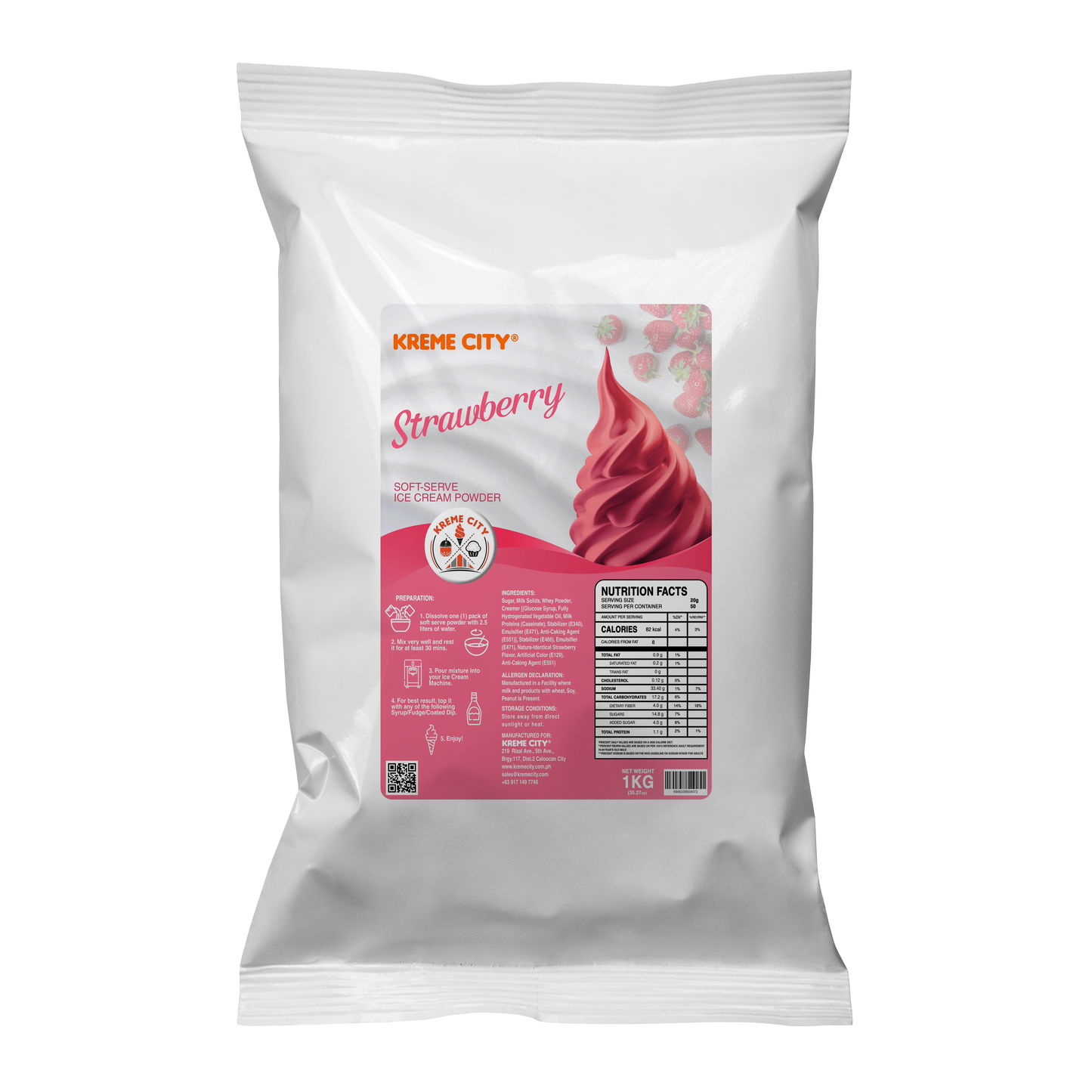 Kreme City Strawberry Soft Serve Ice Cream Powder Premix 1kg