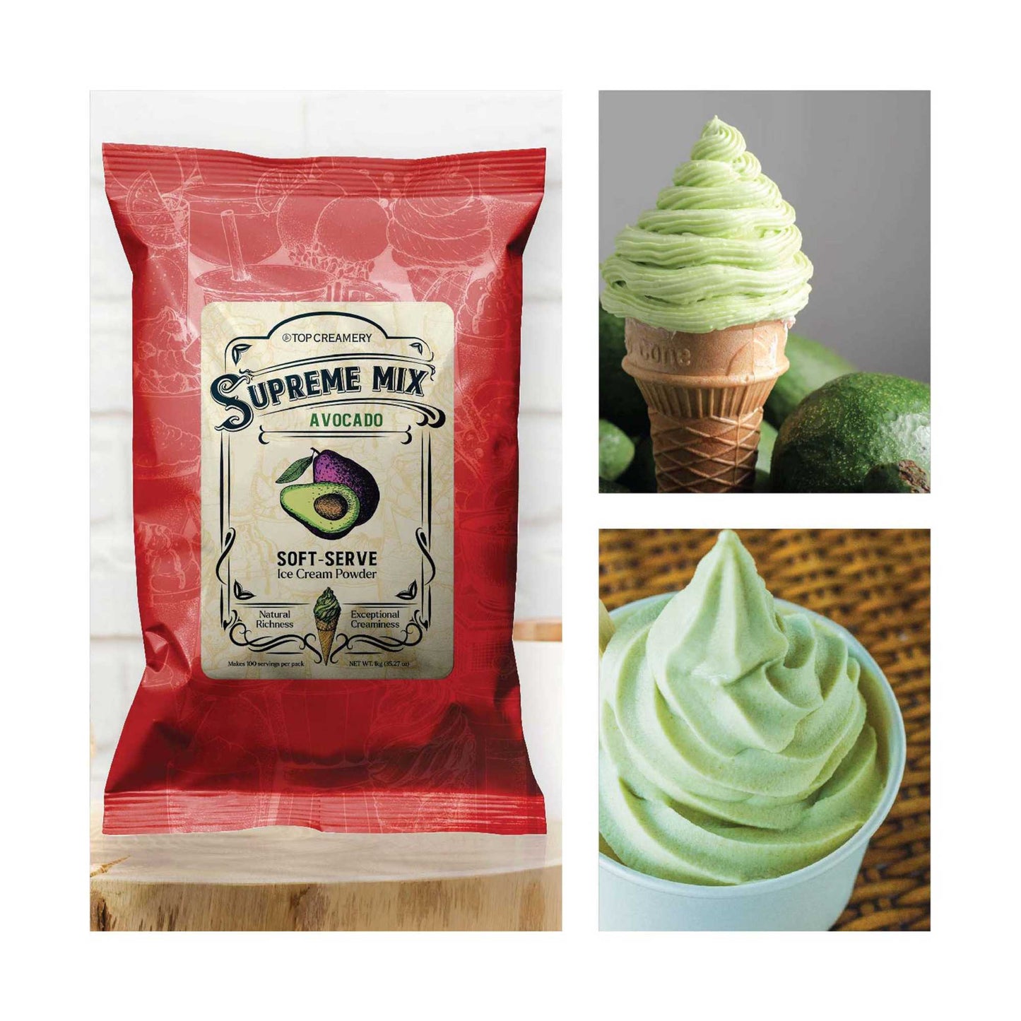 TOP Creamery Supreme Mix Avocado Soft Serve Ice Cream Powder Premix 1kg