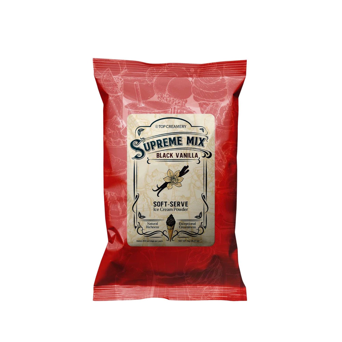 TOP Creamery Supreme Mix Black Vanilla Soft Serve Ice Cream Powder Premix 1kg