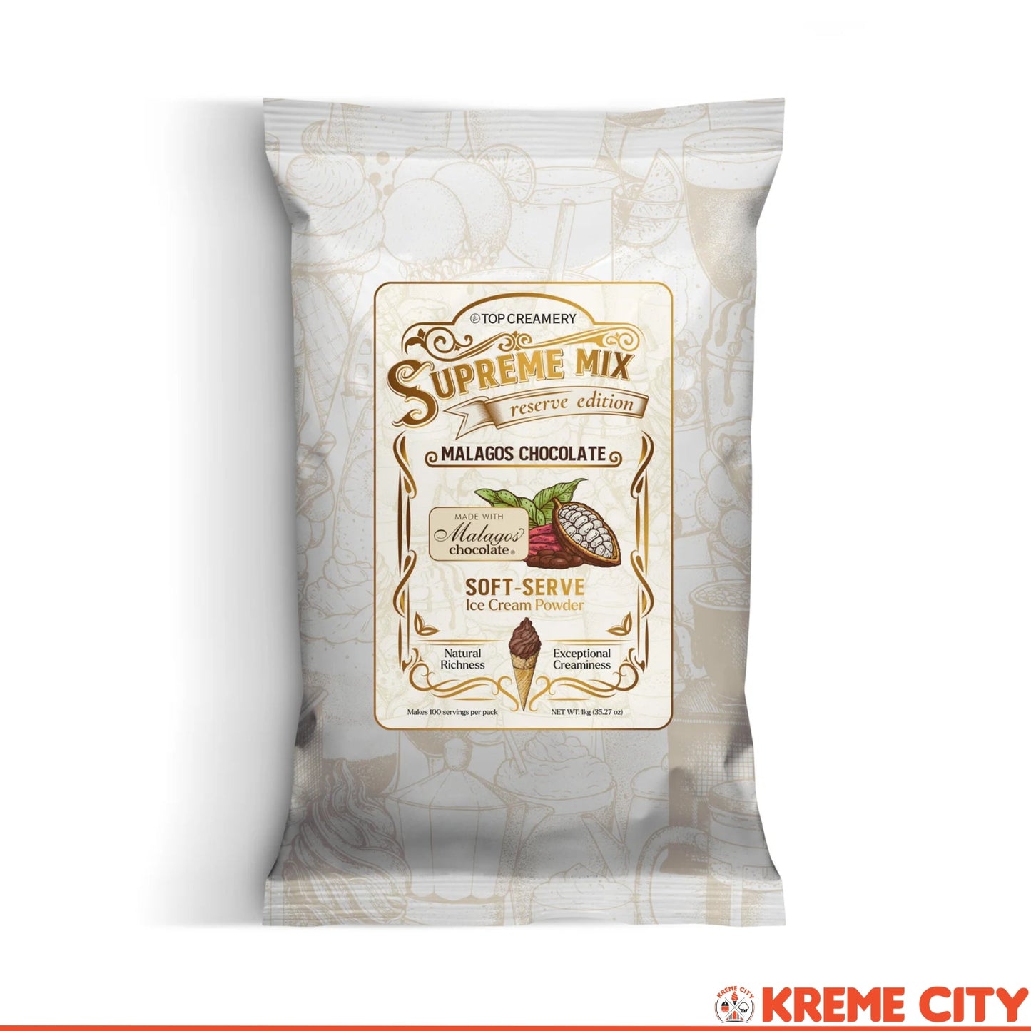 TOP Creamery Supreme Mix Reserve Edition Malagos Chocolate Soft-Serve Ice Cream Powder Premix 1kg