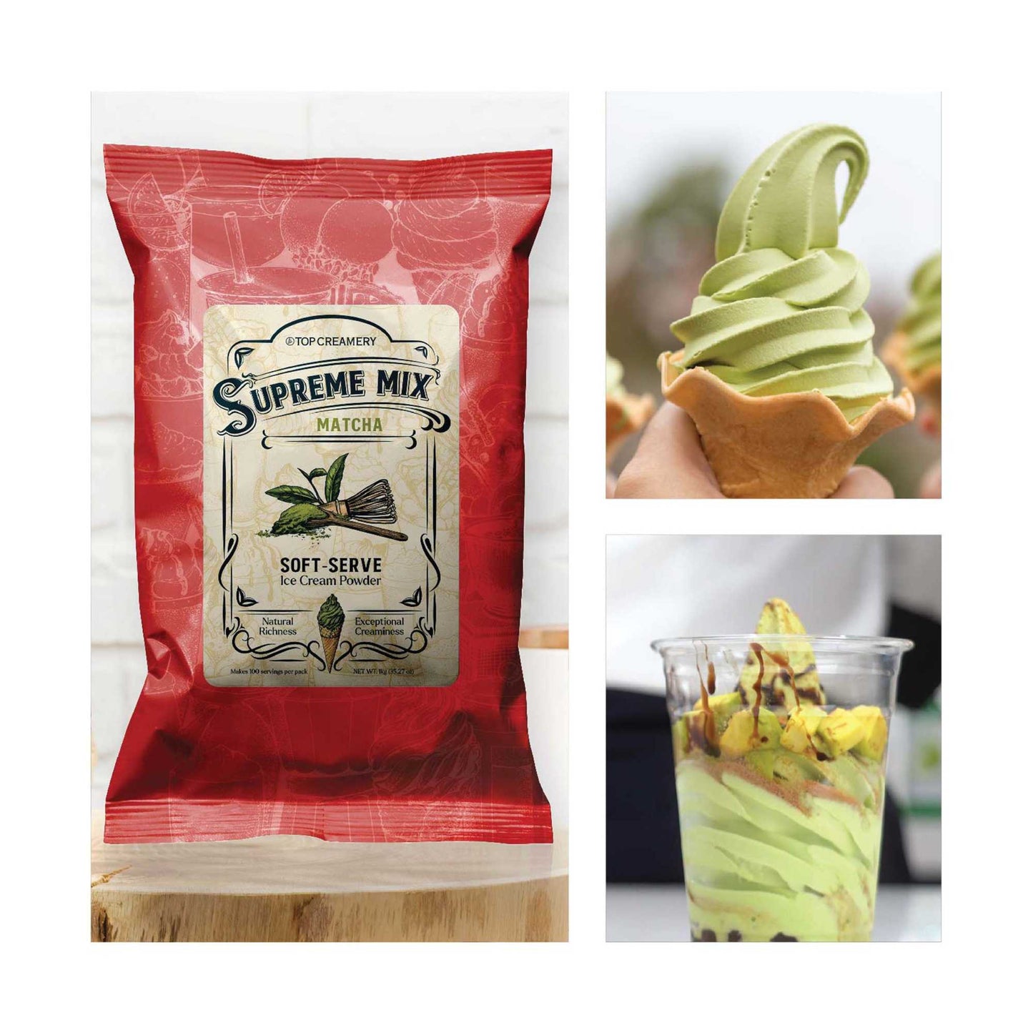 TOP Creamery Supreme Mix Matcha Soft Serve Ice Cream Powder Premix 1kg