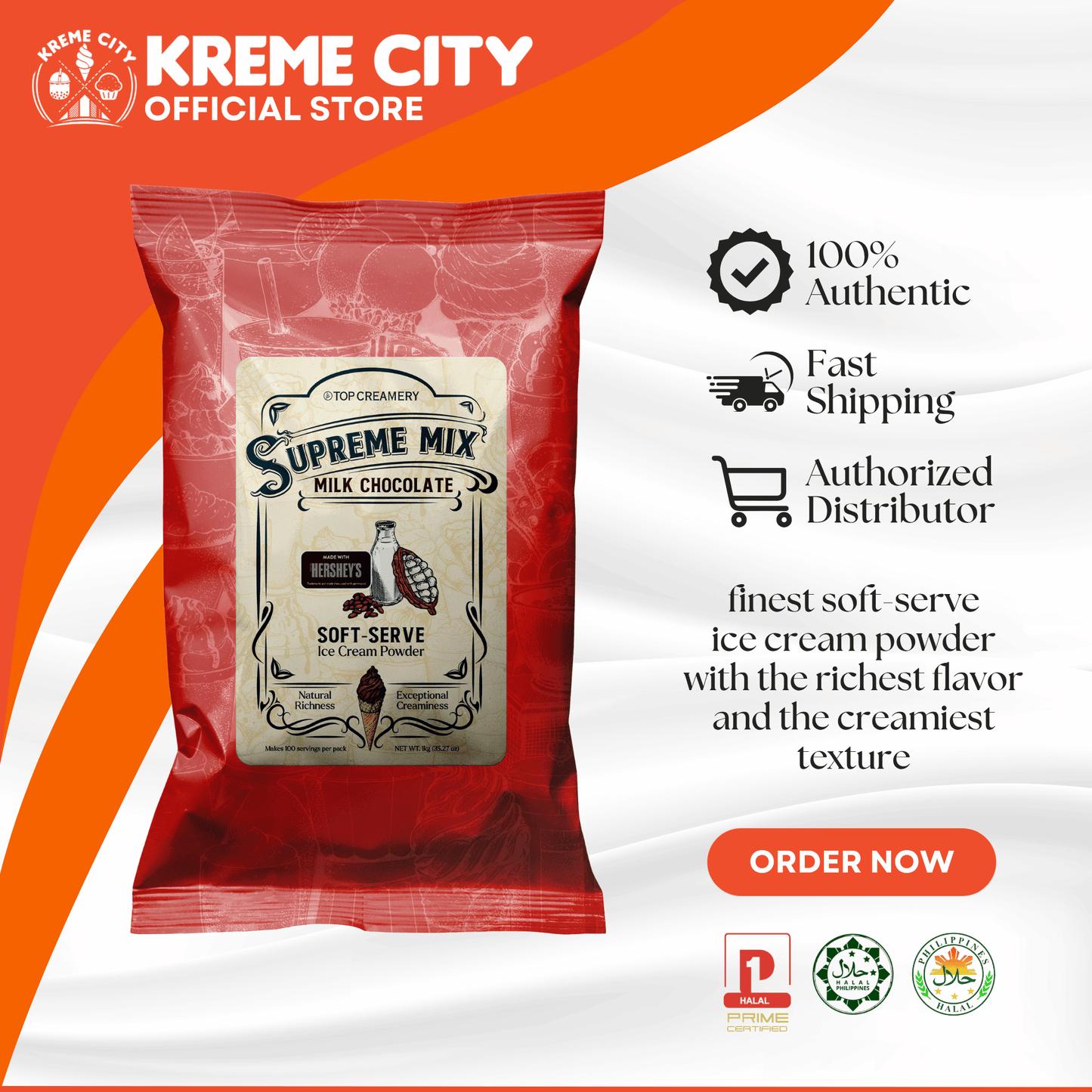 TOP Creamery Supreme Mix Milk Chocolate Soft Serve Ice Cream Powder Premix 1kg