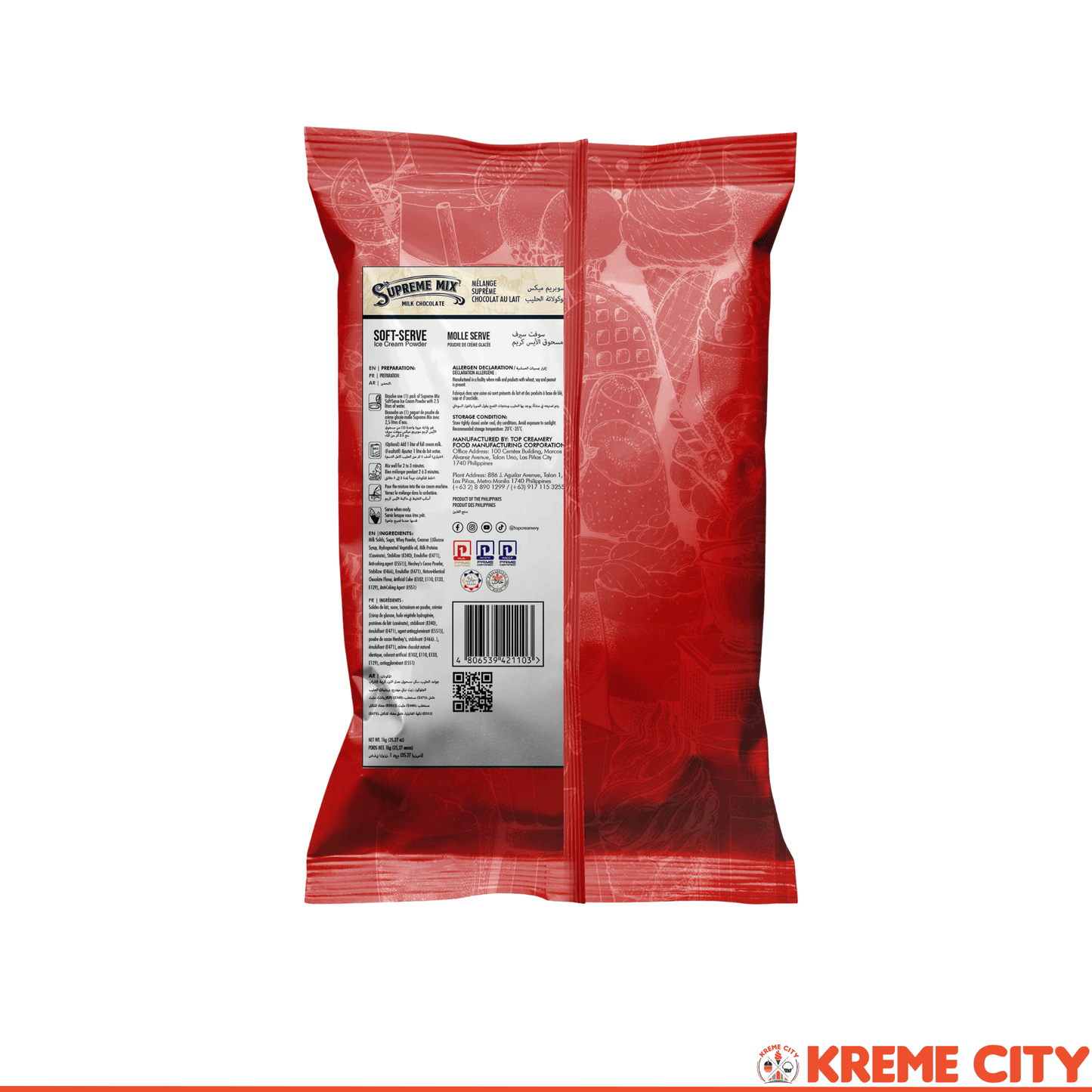 TOP Creamery Supreme Mix Milk Chocolate Soft Serve Ice Cream Powder Premix 1kg