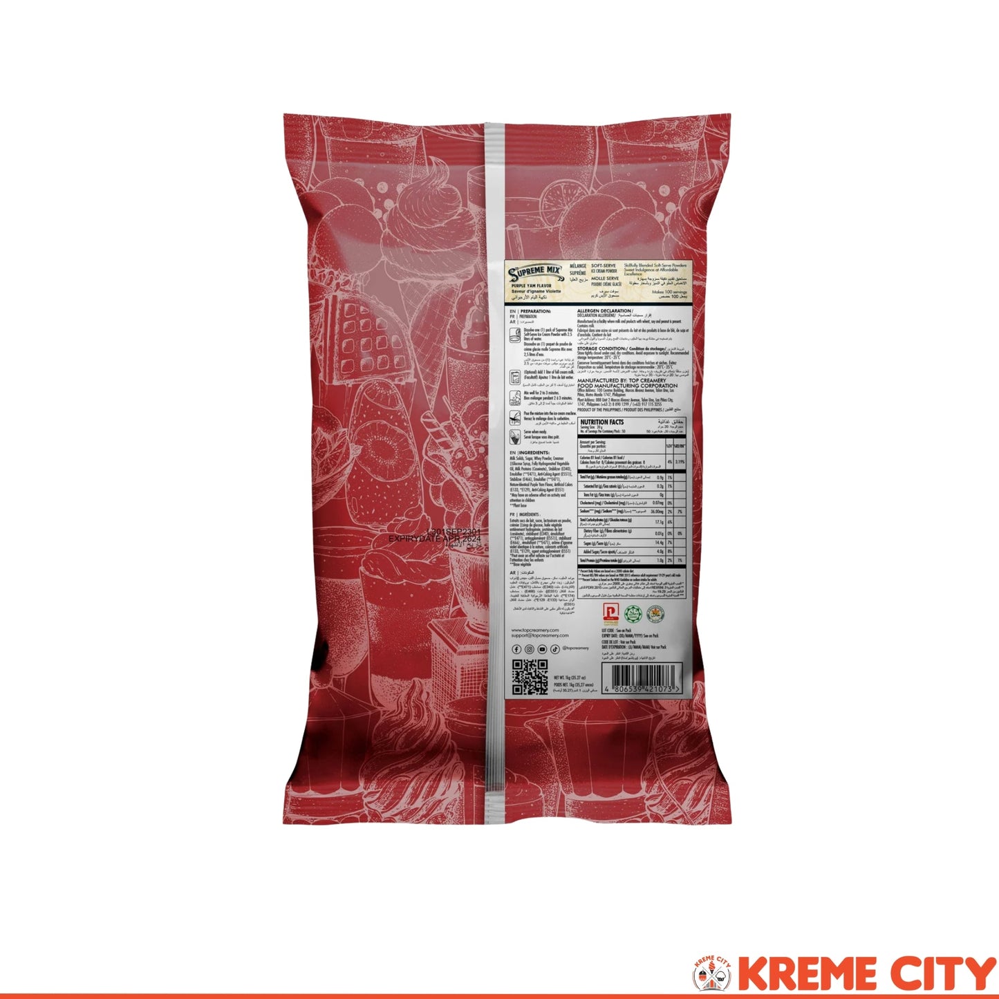 TOP Creamery Supreme Mix Purple Yam Soft Serve Ice Cream Powder Premix 1kg