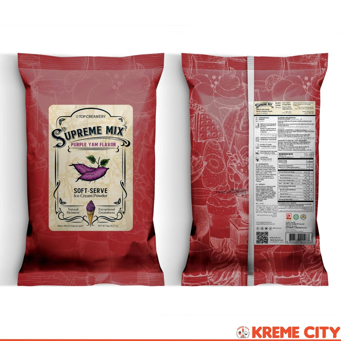 TOP Creamery Supreme Mix Purple Yam Soft Serve Ice Cream Powder Premix 1kg