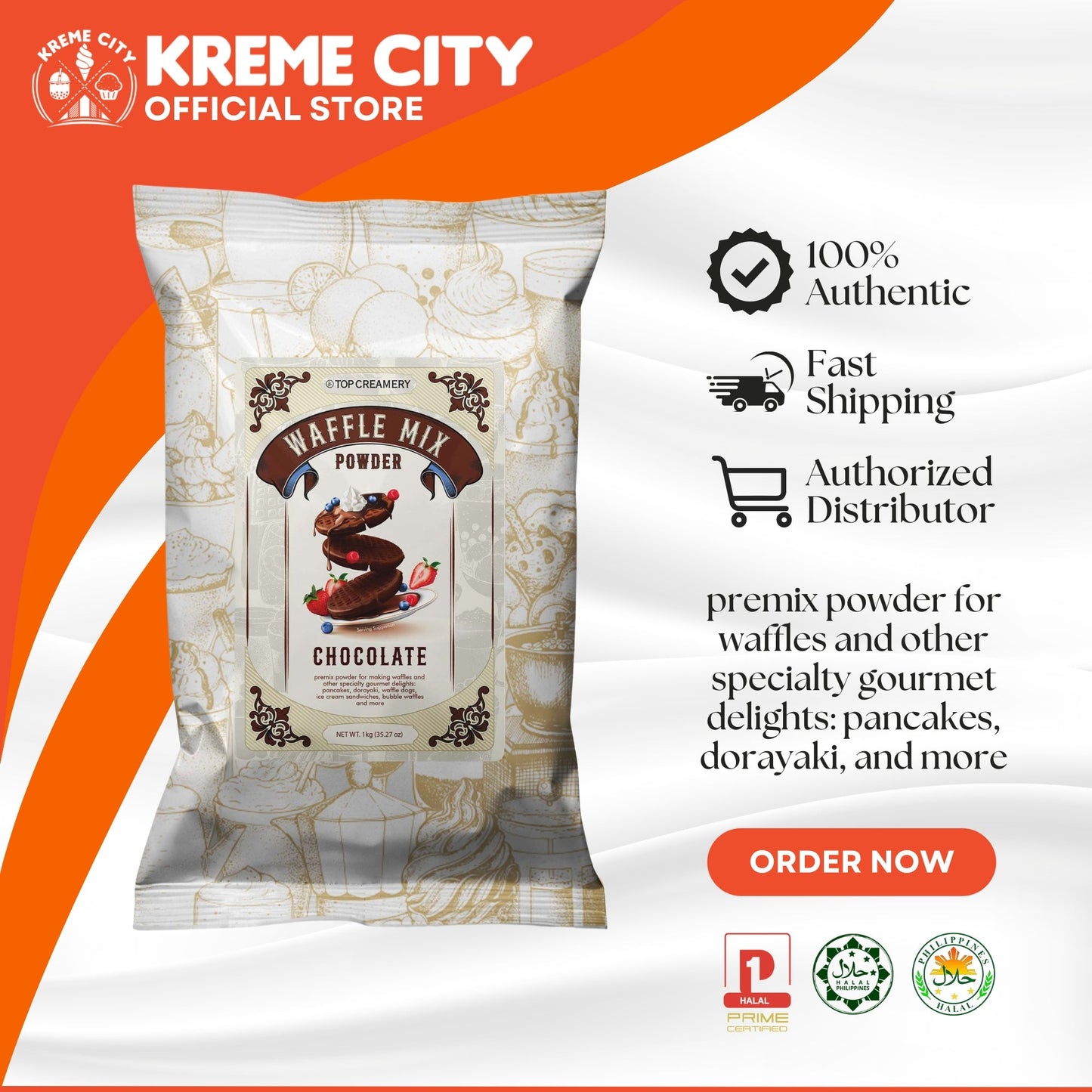 TOP Creamery Waffle Mix Powder Chocolate 1kg