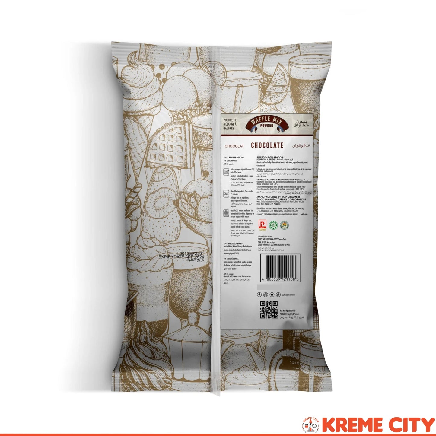 TOP Creamery Waffle Mix Powder Chocolate 1kg