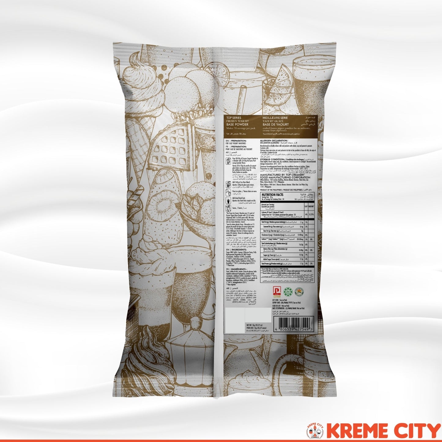 TOP Creamery Top Series Frozen Yogurt Base Powder Premix 1kg