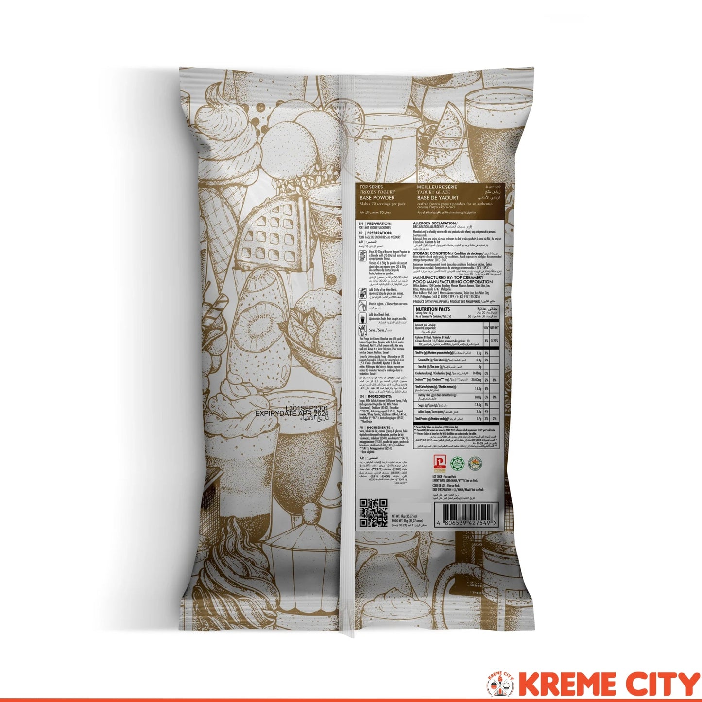 TOP Creamery Top Series Frozen Yogurt Base Powder Premix 1kg