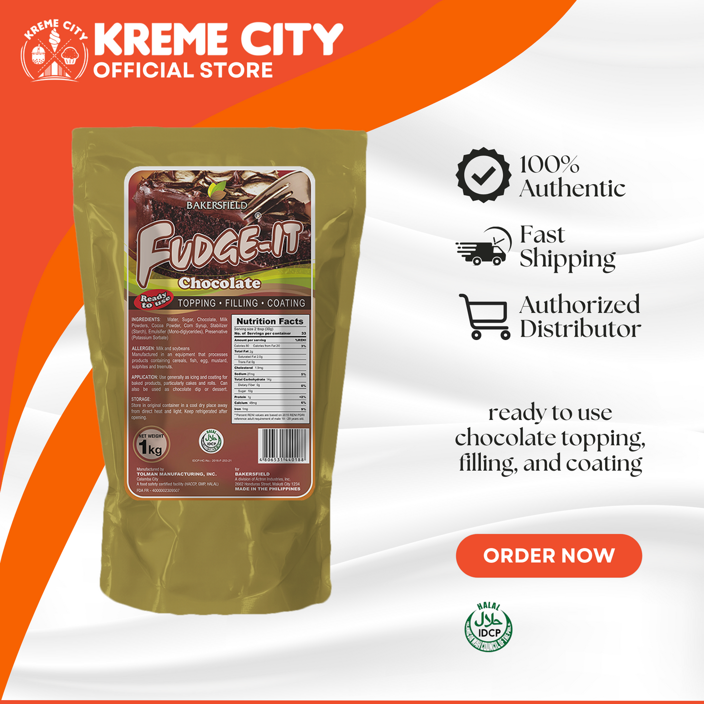 Bakersfield Fudge-It Chocolate Topping Filling Coating 1kg