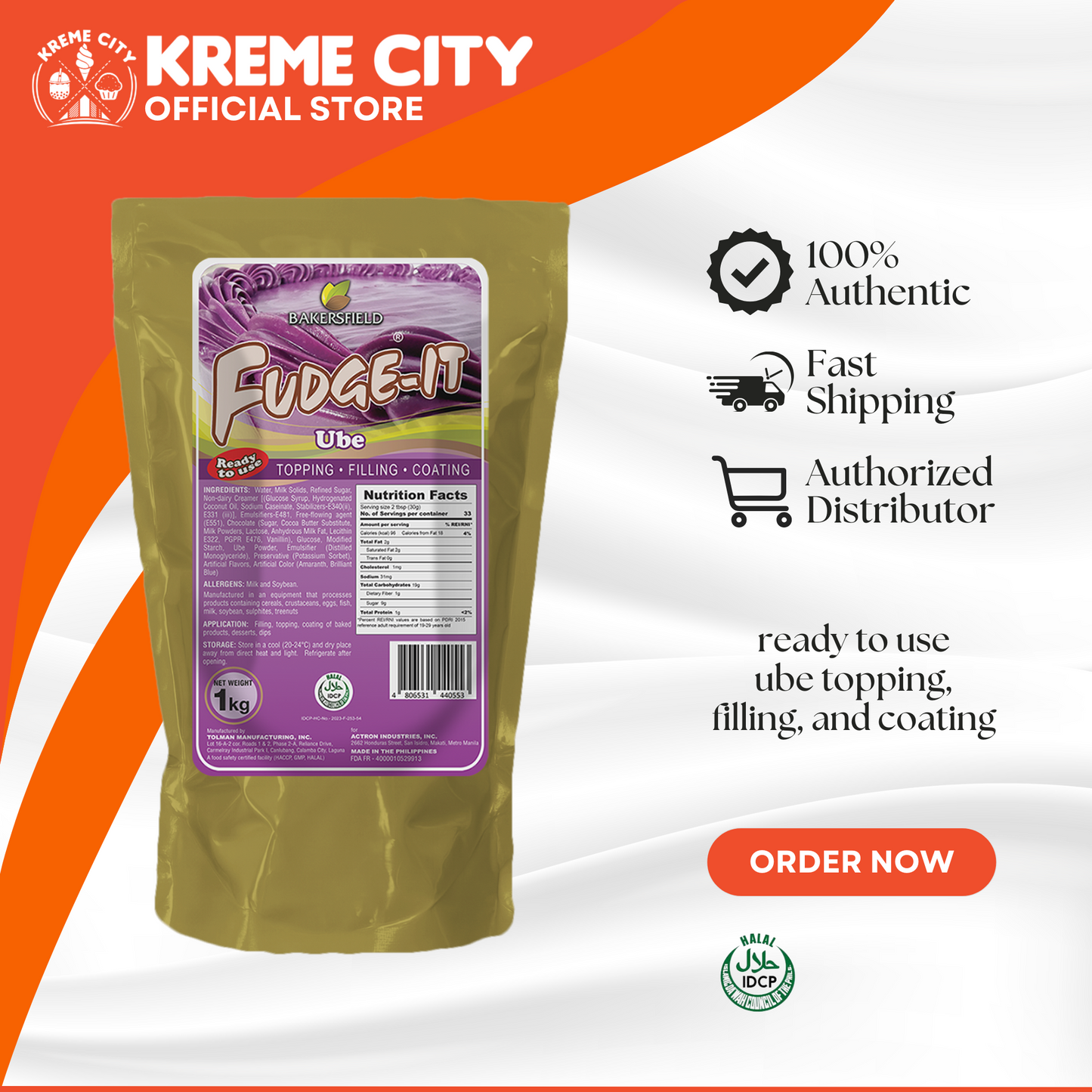 Bakersfield Fudge-It Ube Topping Filling Coating 1kg