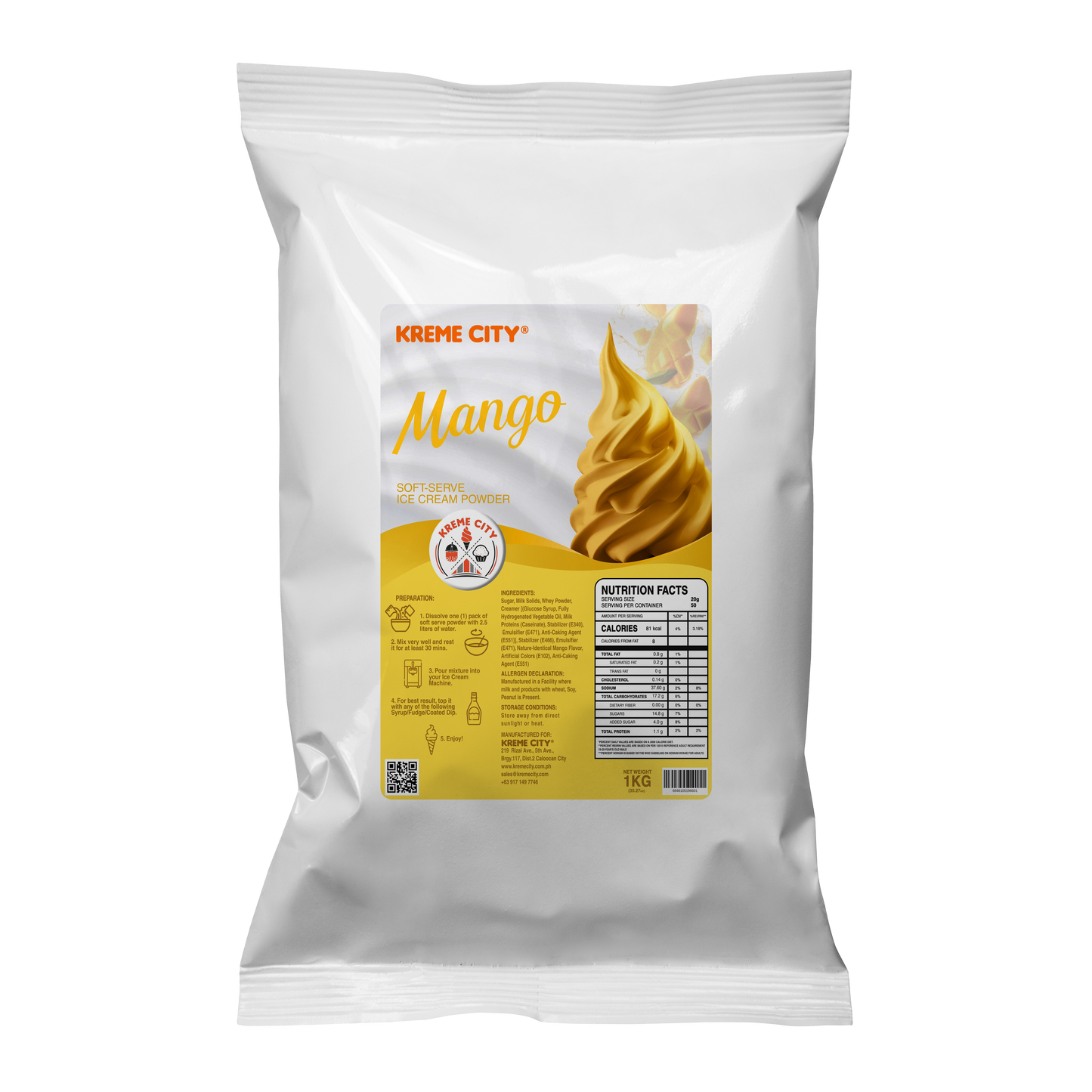 Kreme City Mango Soft Serve Ice Cream Powder Premix 1kg