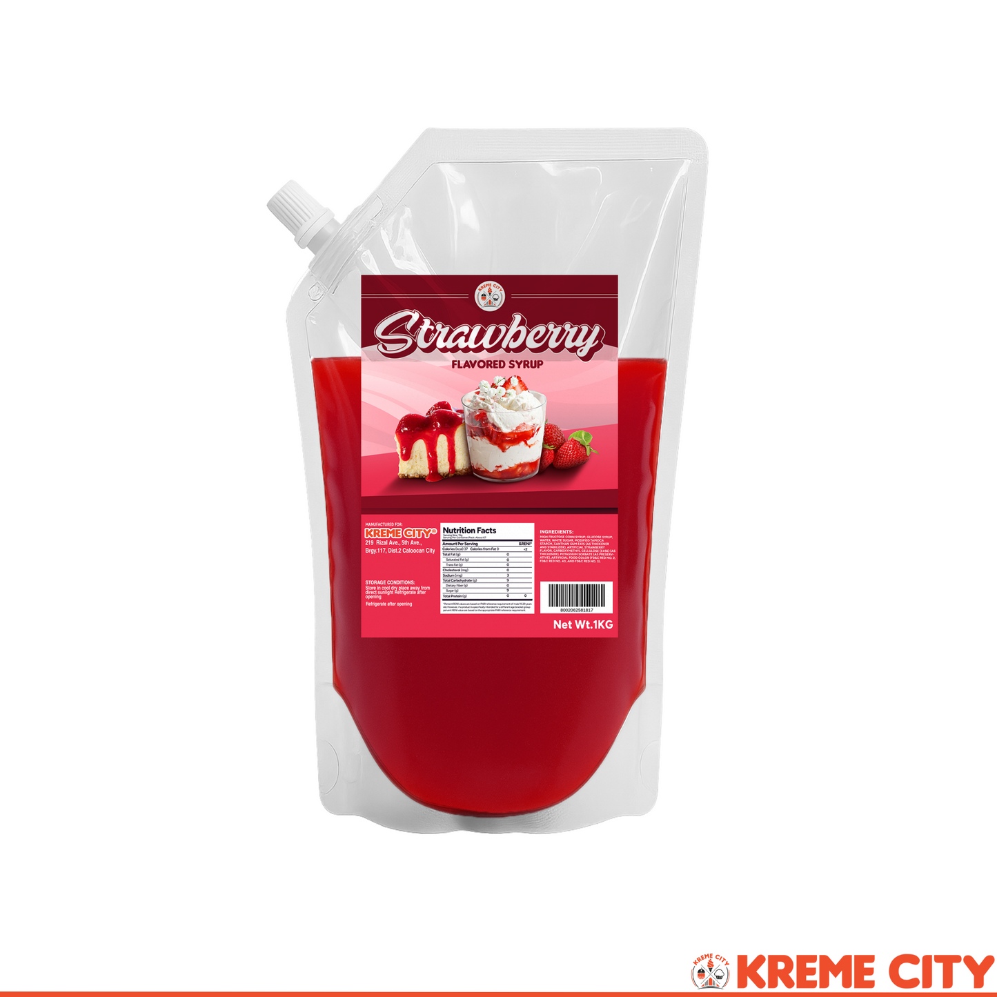 Kreme City Strawberry Flavored Syrup 1kg