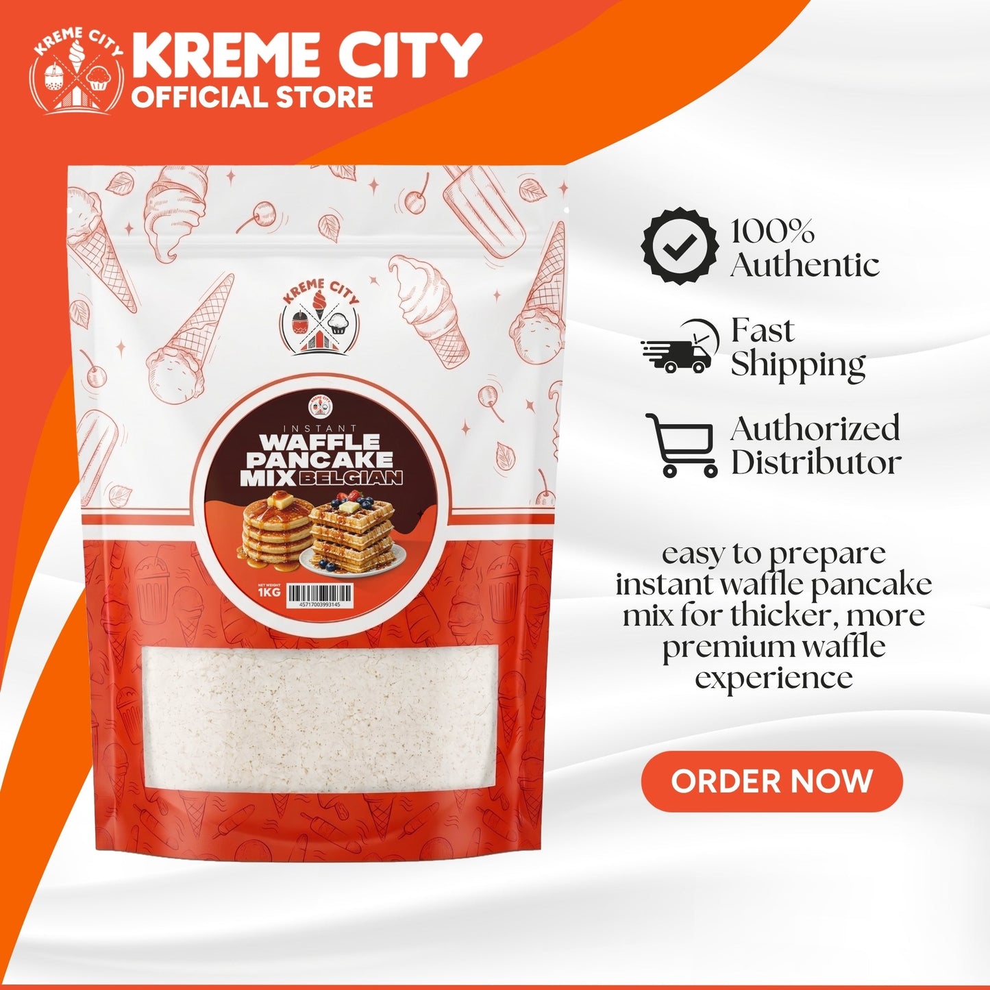 Kreme City Instant Waffle Pancake Mix Belgian 1kg