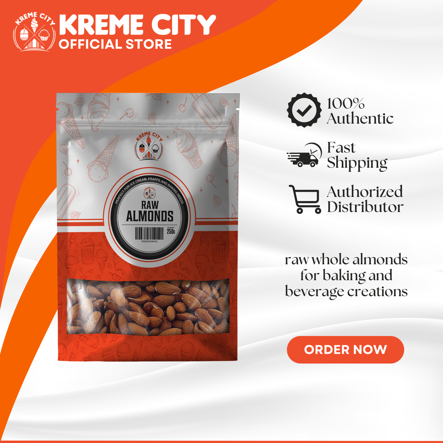 Kreme City Raw Whole Almonds 250g