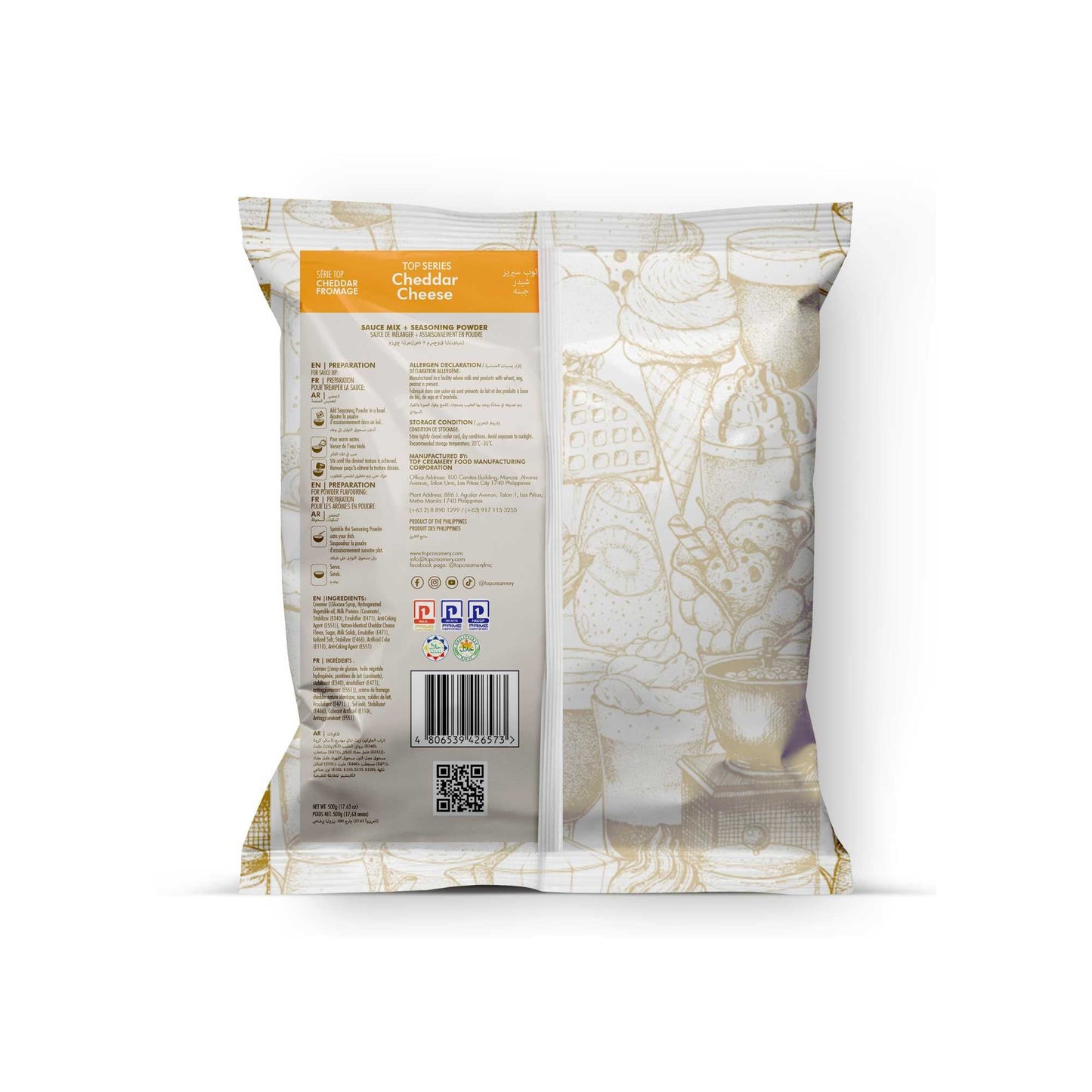 TOP Creamery Top Series Cheddar Cheese Sauce Mix + Seasoning Powder 500g