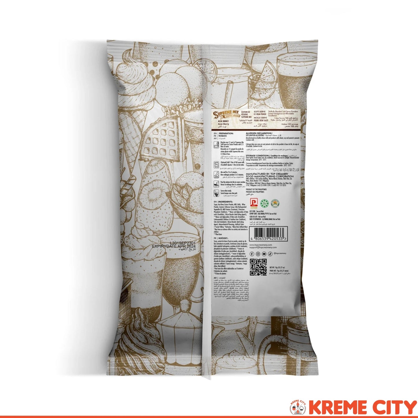 TOP Creamery Supreme Mix Reserve Edition Acai Berry Soft-Serve Ice Cream Powder Premix 1kg