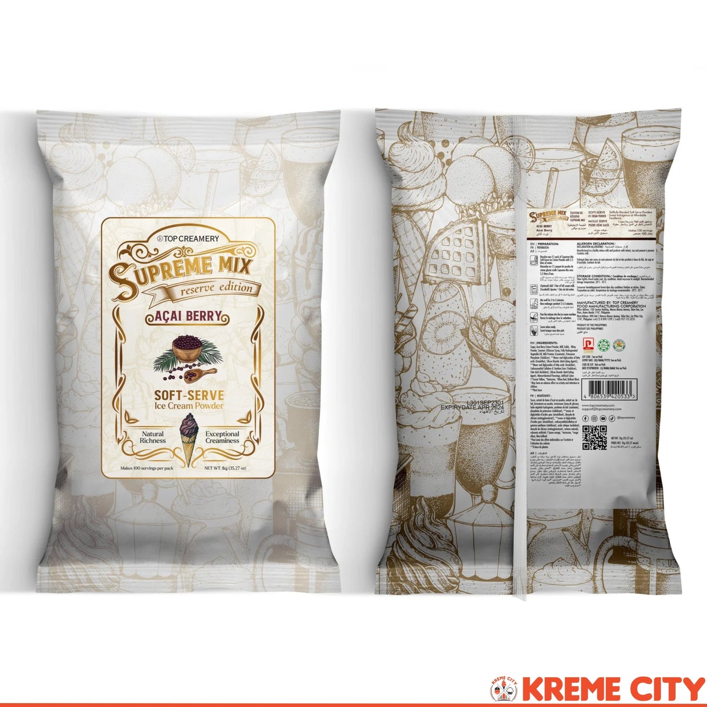 TOP Creamery Supreme Mix Reserve Edition Acai Berry Soft-Serve Ice Cream Powder Premix 1kg