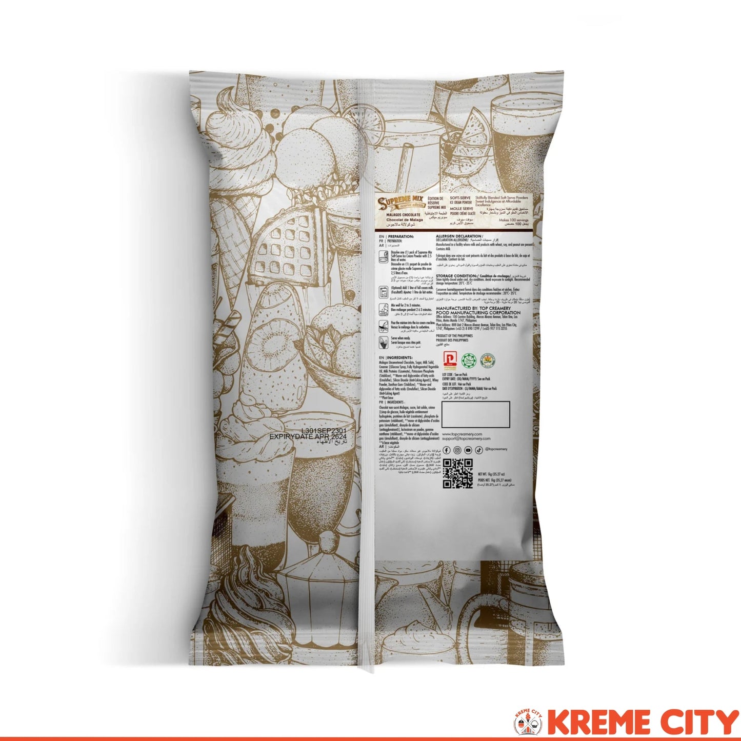 TOP Creamery Supreme Mix Reserve Edition Malagos Chocolate Soft-Serve Ice Cream Powder Premix 1kg