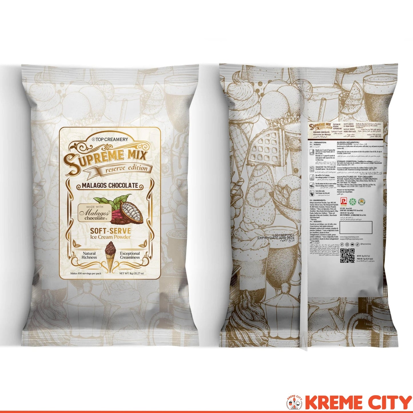 TOP Creamery Supreme Mix Reserve Edition Malagos Chocolate Soft-Serve Ice Cream Powder Premix 1kg