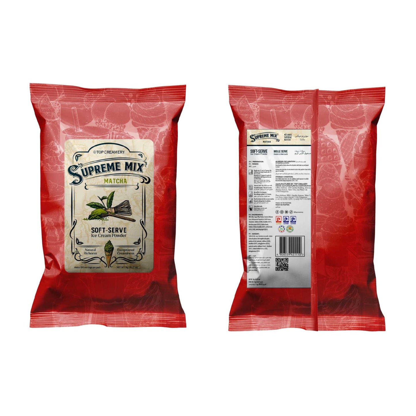 TOP Creamery Supreme Mix Matcha Soft Serve Ice Cream Powder Premix 1kg
