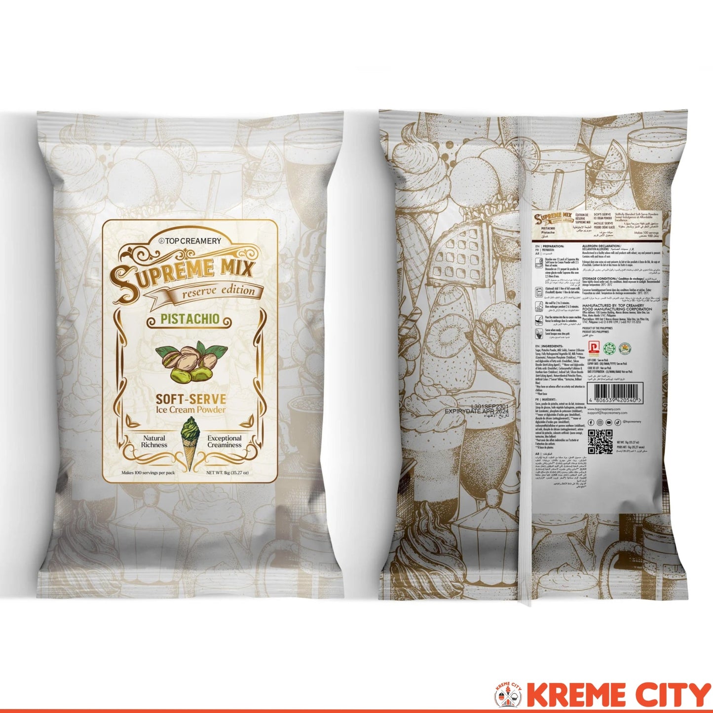 TOP Creamery Supreme Mix Reserve Edition Pistachio Soft-Serve Ice Cream Powder Premix 1kg