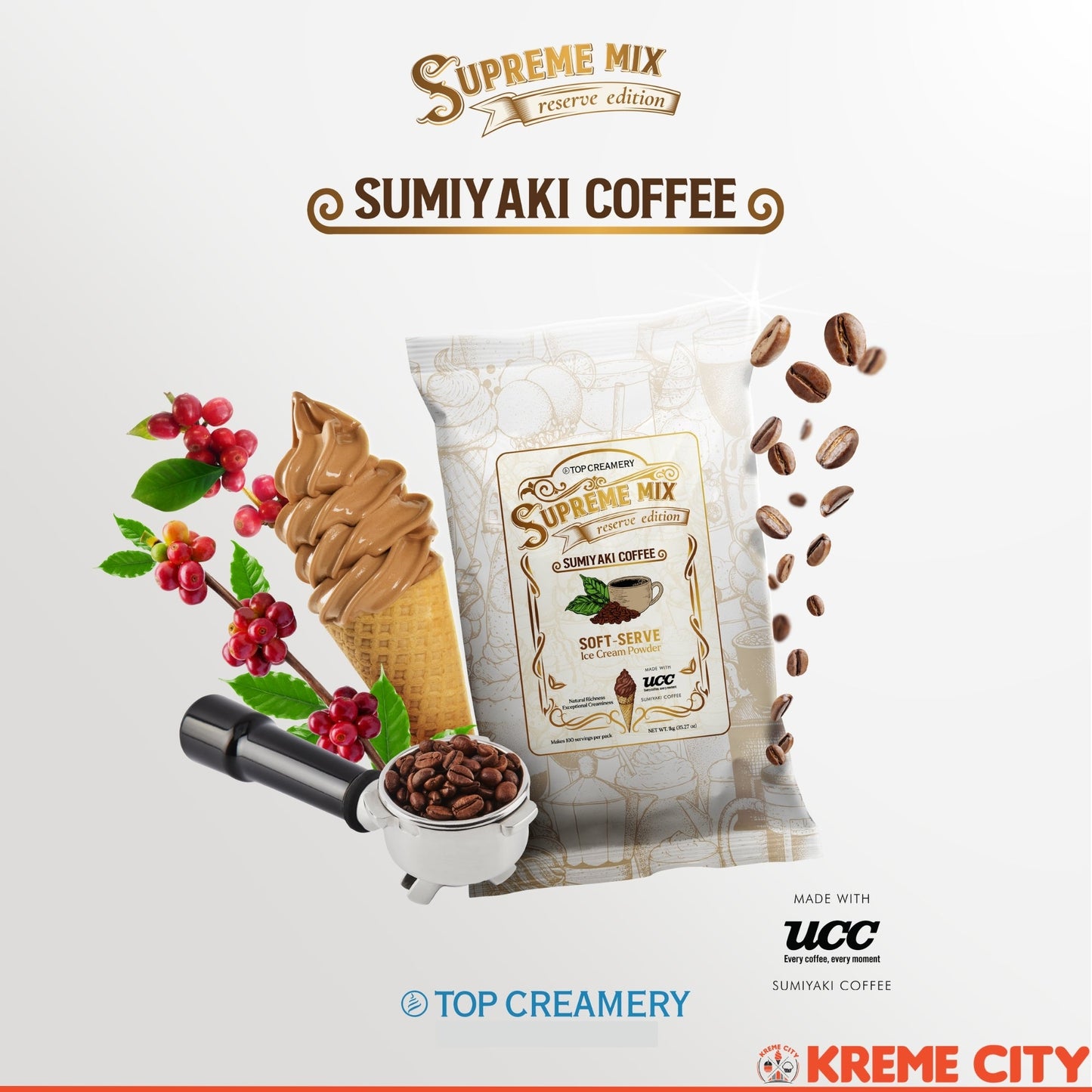 TOP Creamery Supreme Mix Reserve Edition UCC Sumiyaki Coffee Soft-Serve Ice Cream Powder Premix 1kg