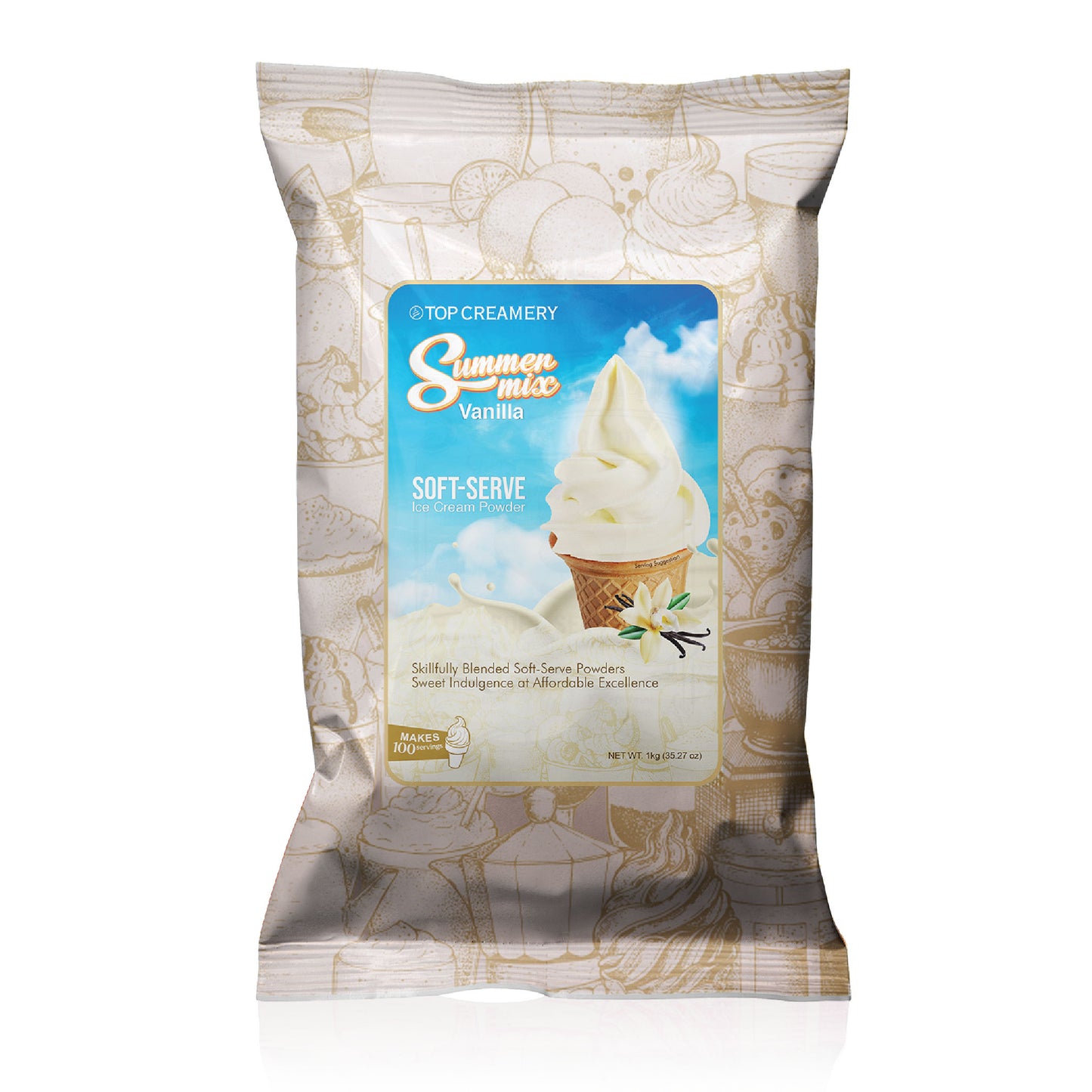 TOP Creamery Summer Vanilla Soft Serve Ice Cream Powder Premix 1kg