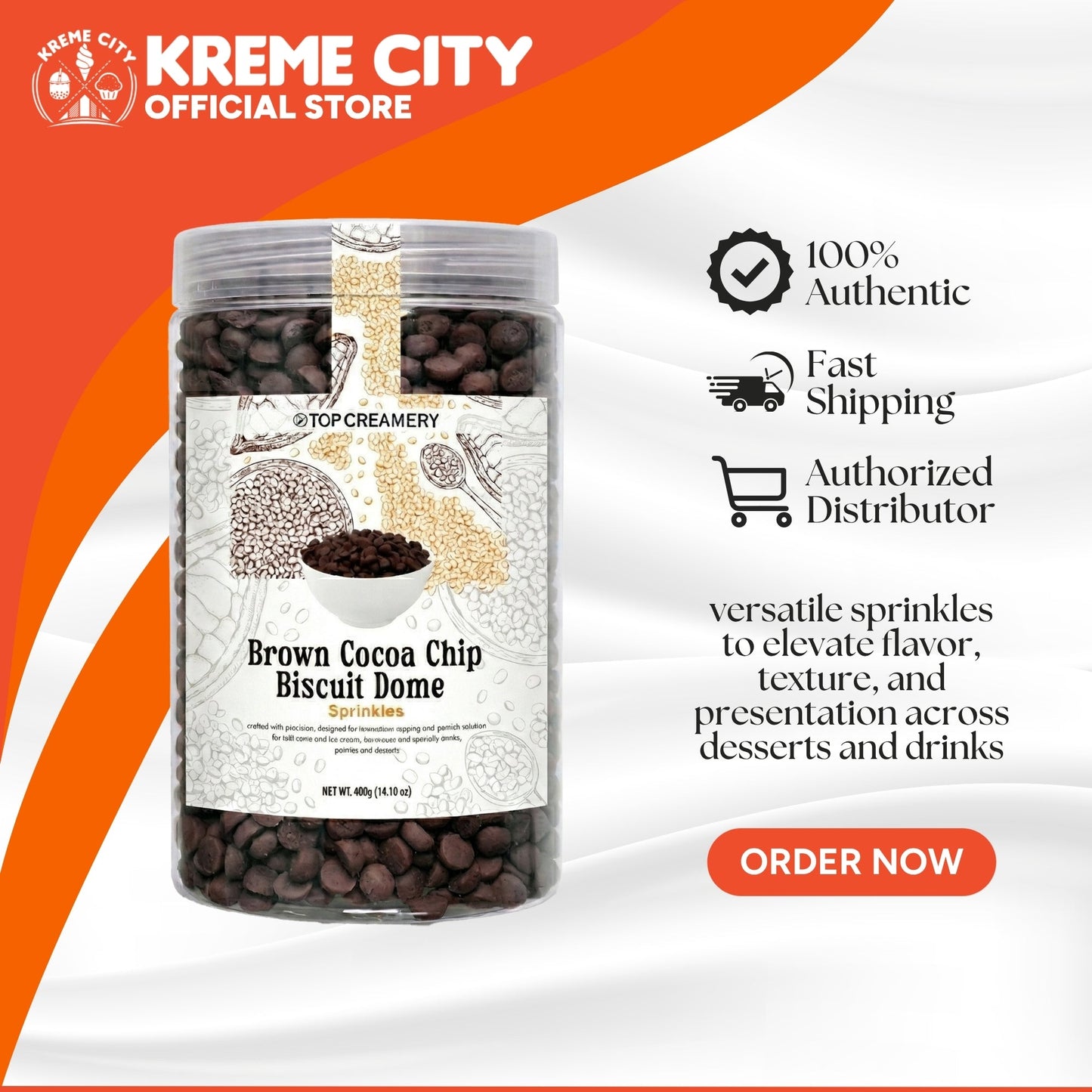 TOP Creamery Brown Cocoa Chip Biscuit Dome Sprinkles 400g