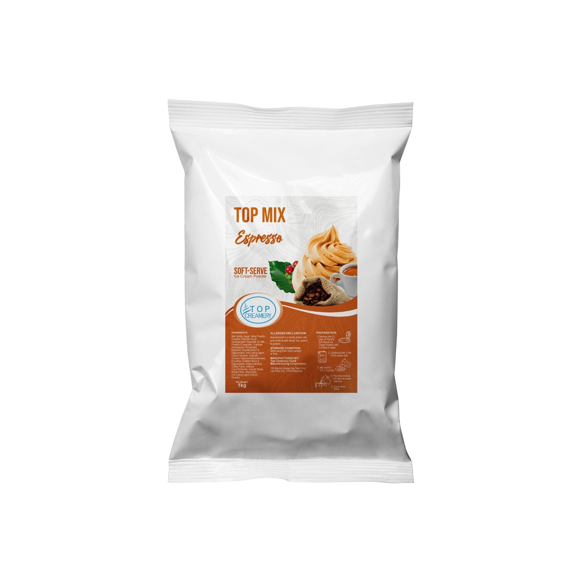 TOP Creamery Topmix Espresso Soft Serve Ice Cream Powder Premix 1kg - Kreme City Supplies